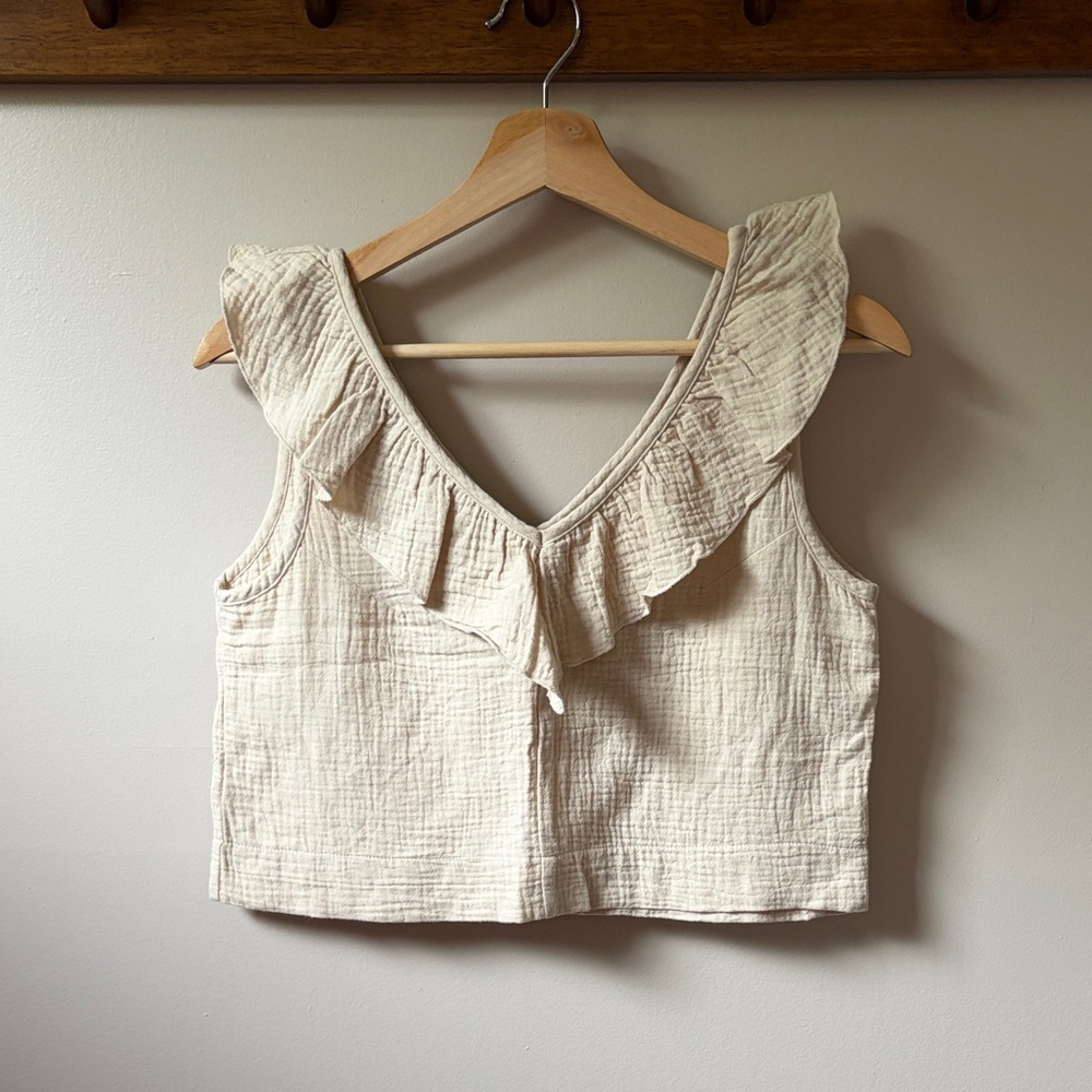 Rylee + Cru Cream Ruffle V-Neck Cropped Tank
